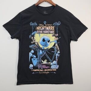 Disney Nightmare Before Christmas Jack Skellington Pumpkin King Black T-Shirt L